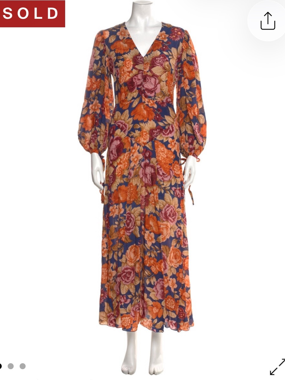Antik Batik Navy Floral V-Neck Long Sleeve Maxi Dress